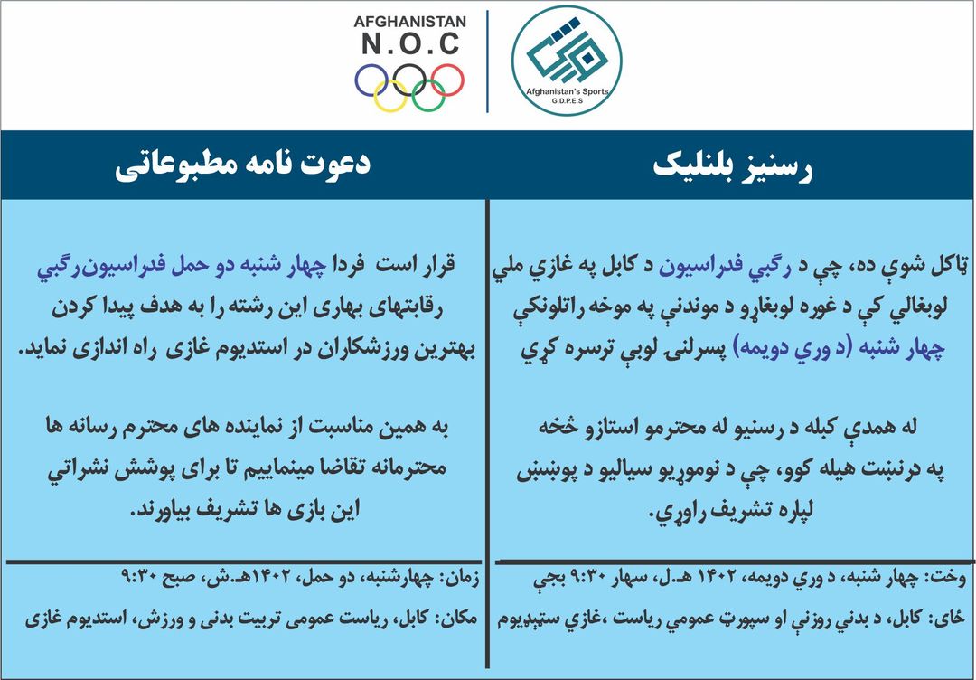 د رګبي پسرلنیو سیالیو رسنیز بلنلیک