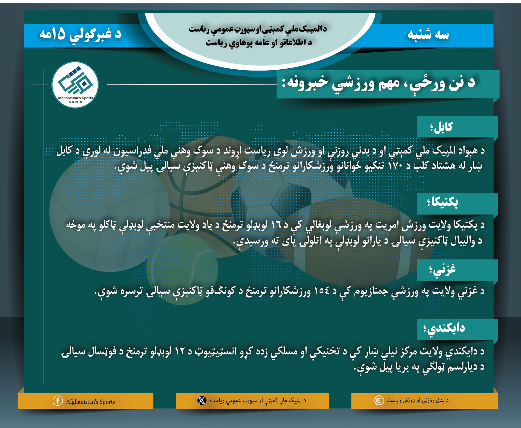 د افغانستان اړوند د نن ورځې مهم ورزشي خبرونه