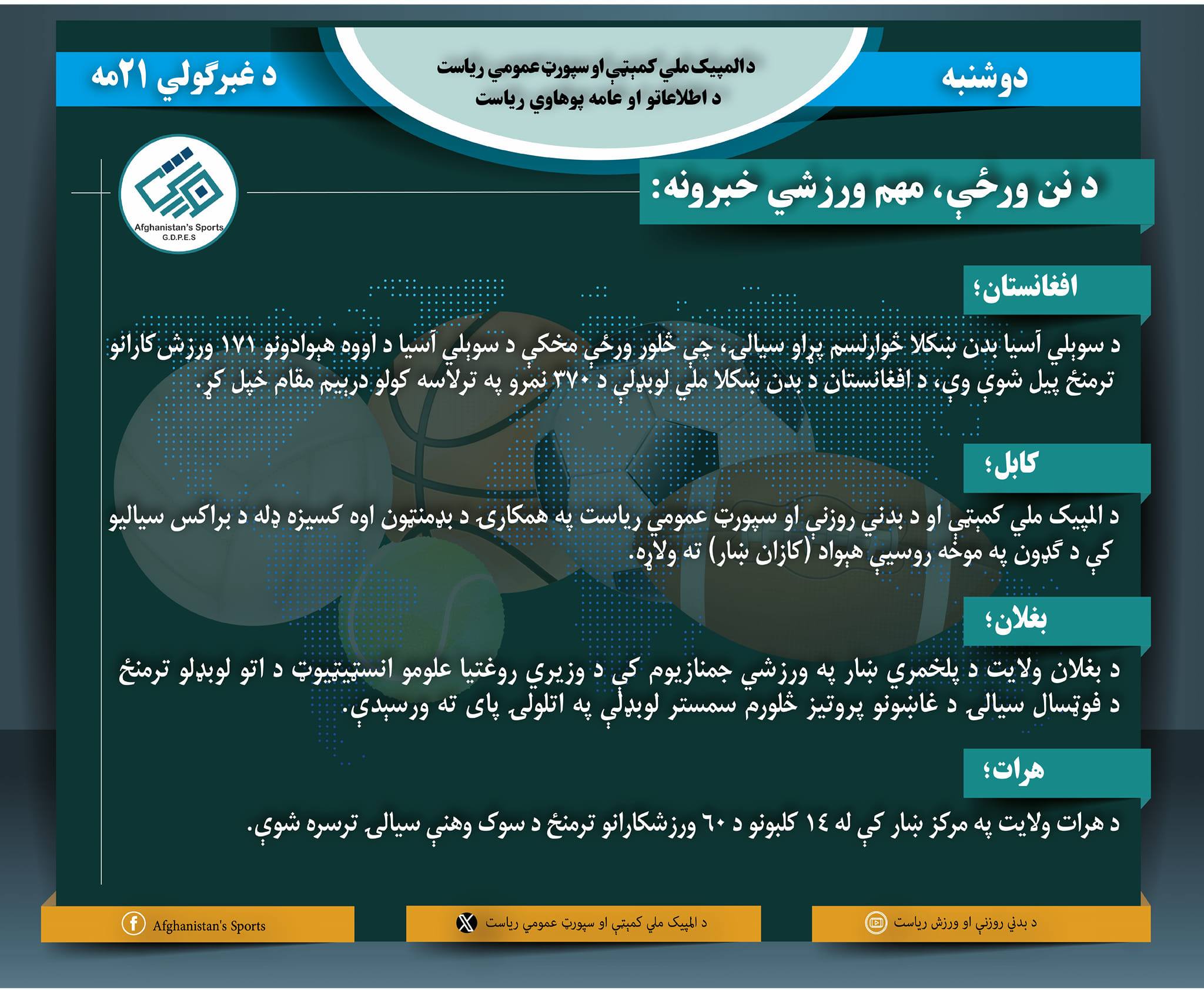 د نن ورځې مهم ورزشي خبرونه