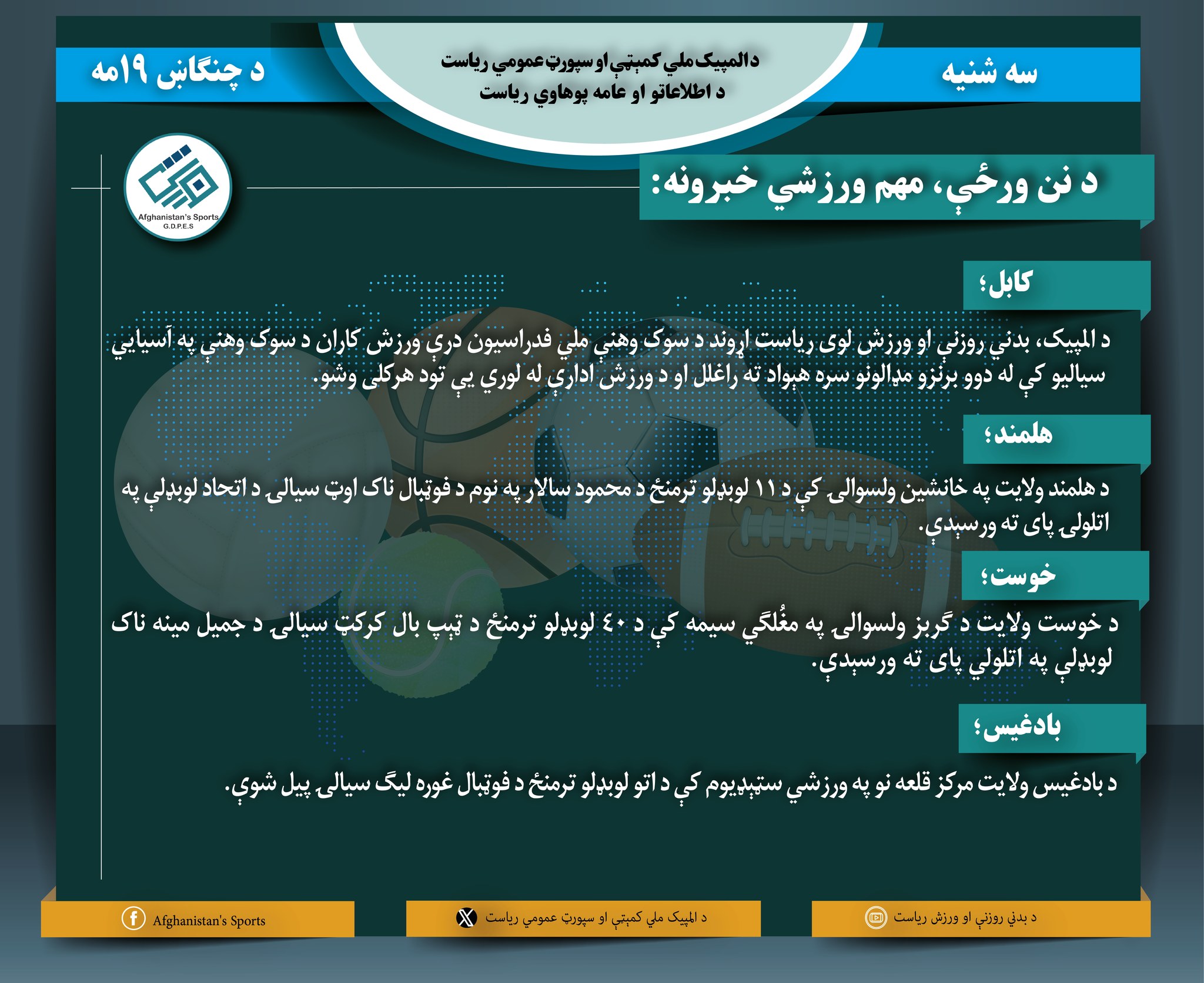 د نن ورځې لنډ ورزشي خبرونه