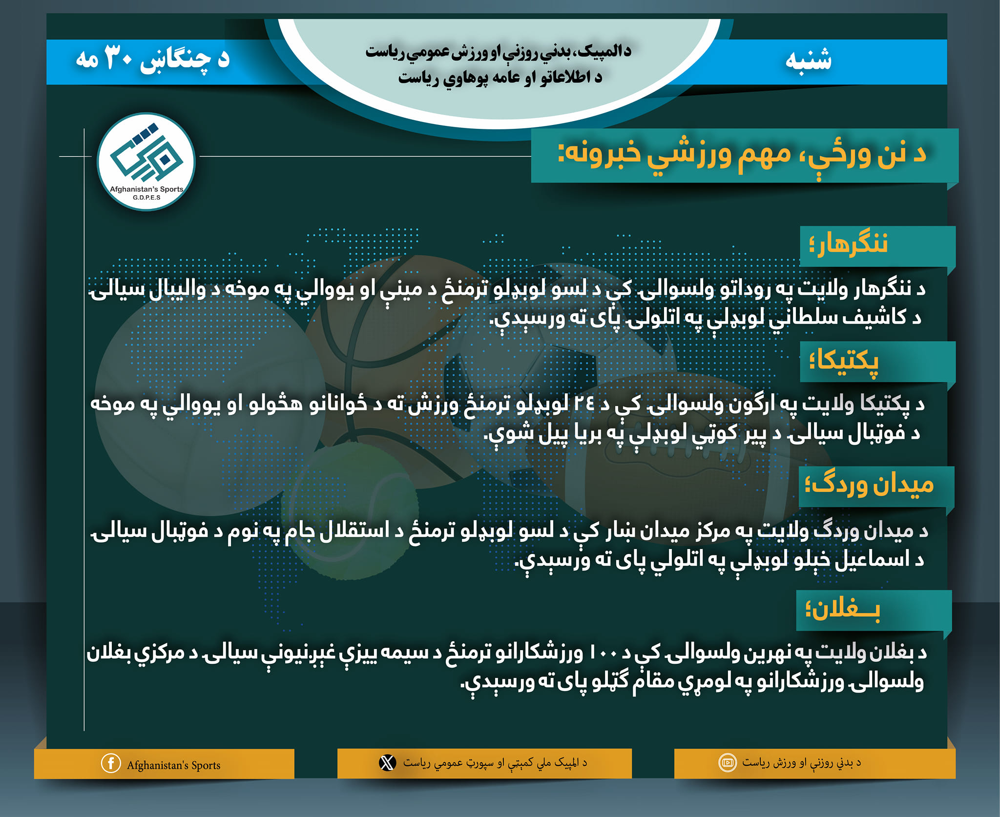 د نن ورځې لنډ ورزشي خبرونه