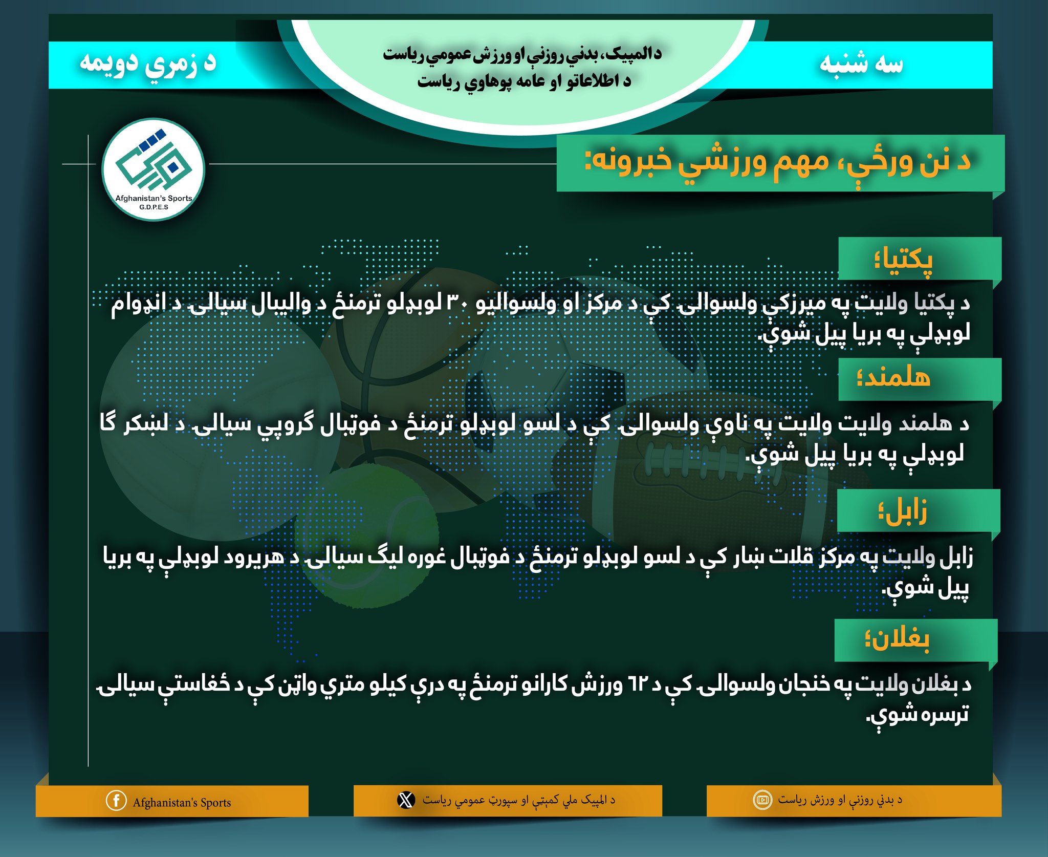 د افغانستان اړوند د نن ورځې مهم ورزشي خبرونه