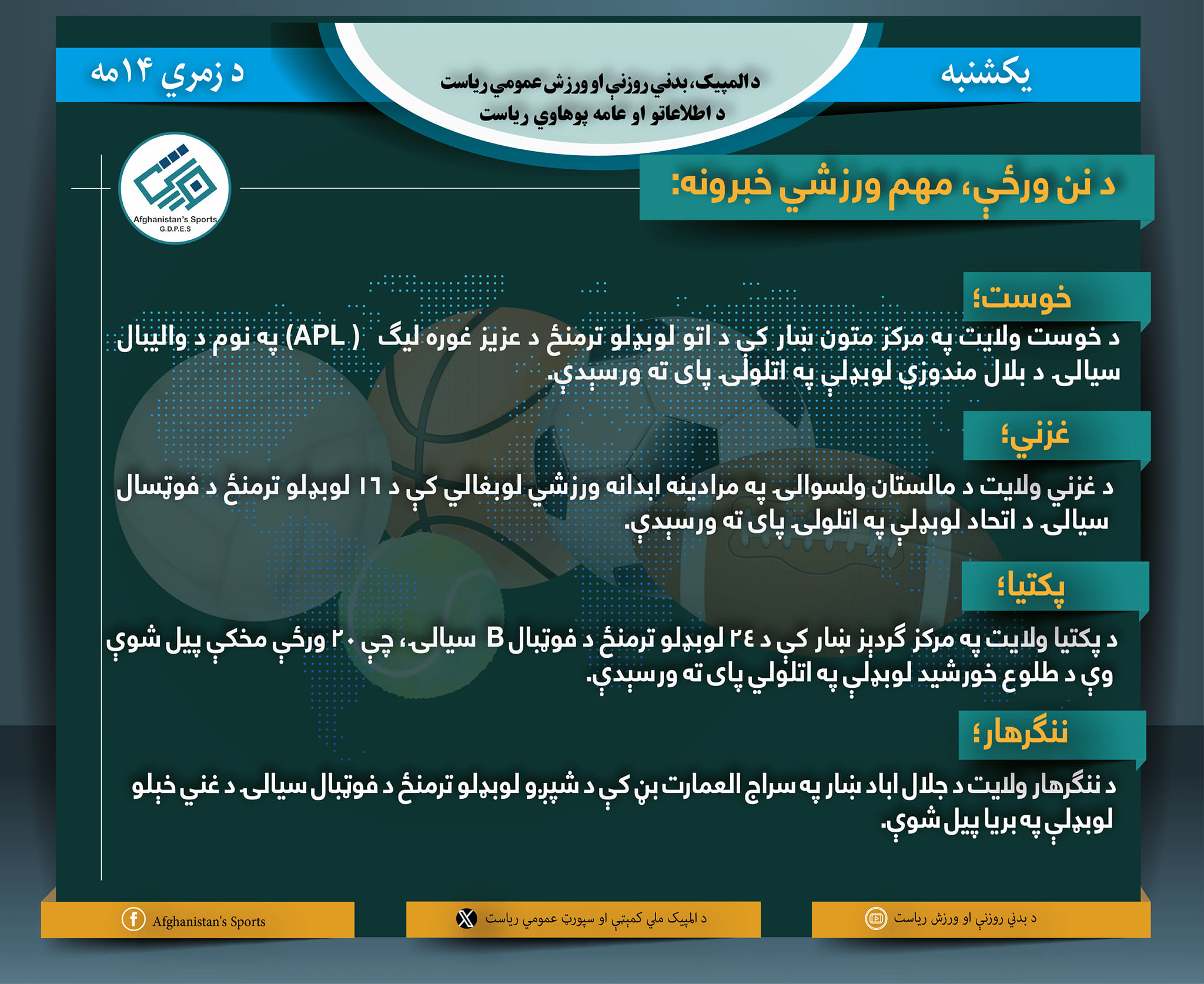 د نن ورځې مهم ورزشي خبرونه