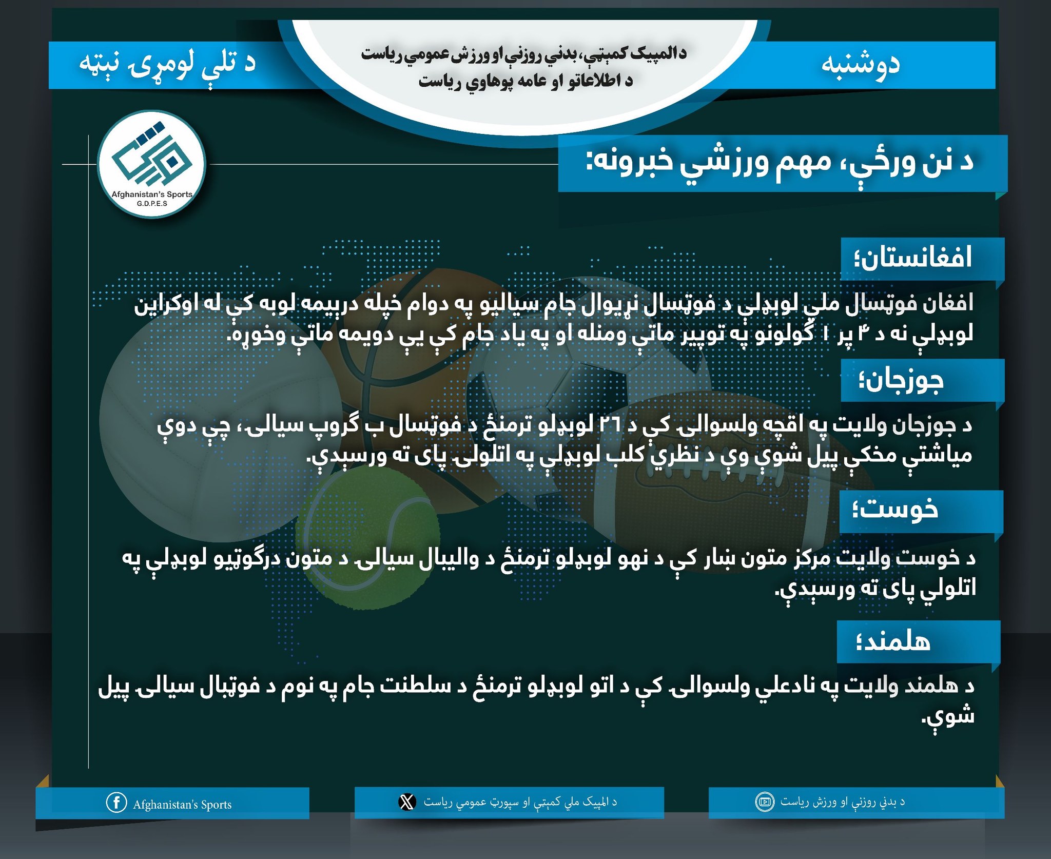د نن ورځې لنډ ورزشي خبرونه
