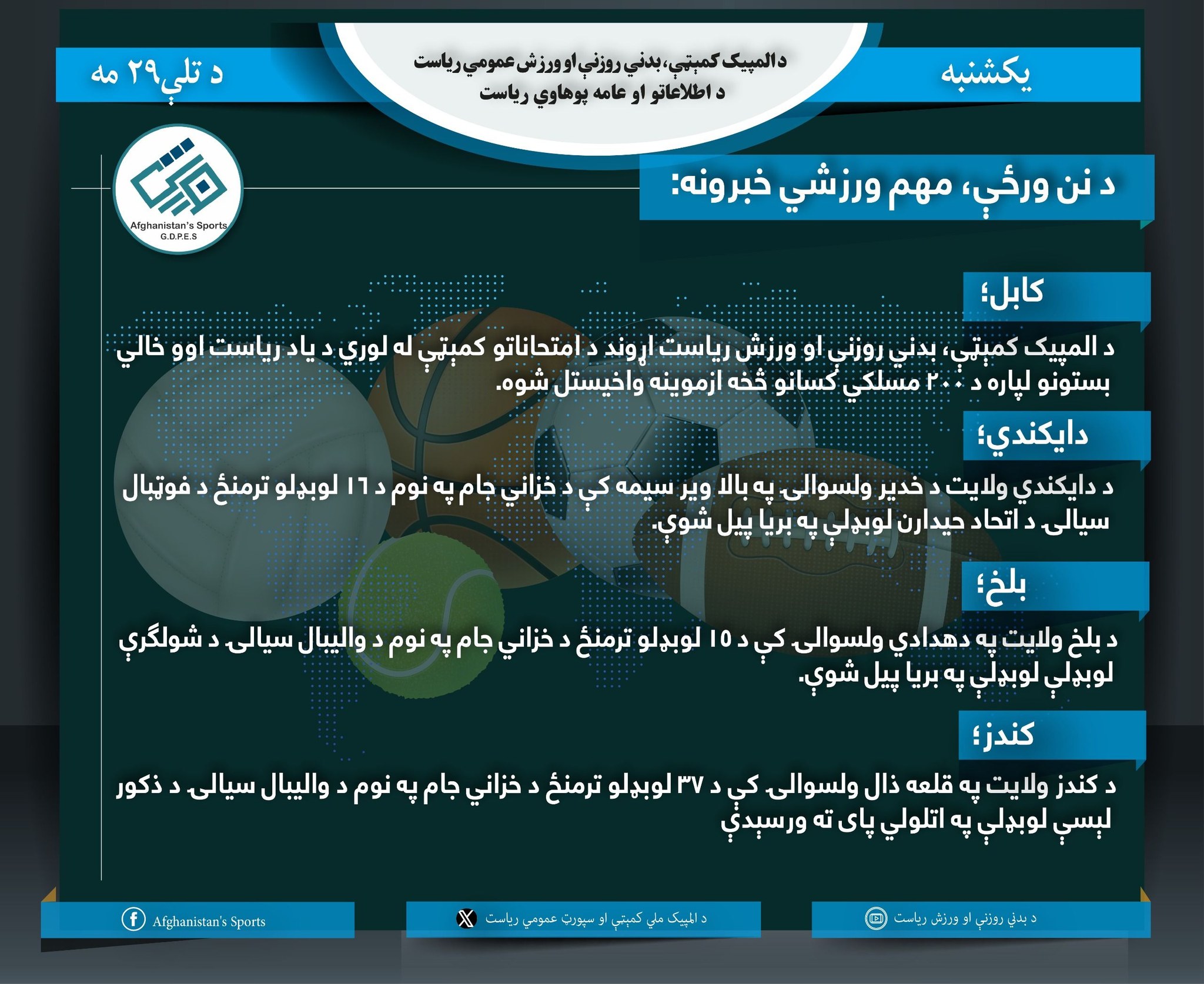 د نن ورځې لنډ ورزشي خبرونه