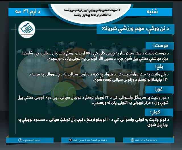 د نن ورځې مهم ورزشي خبرونه