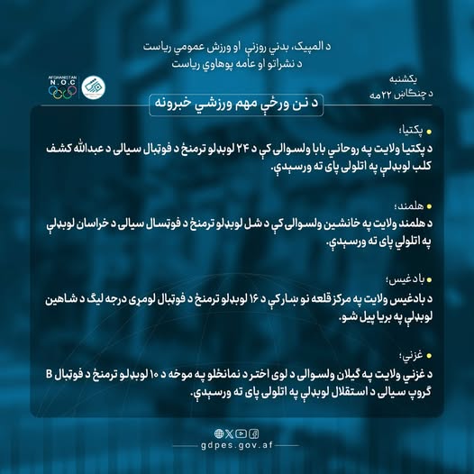 د افغانستان اړوند د نن ورځې مهم ورزشي خبرونه!