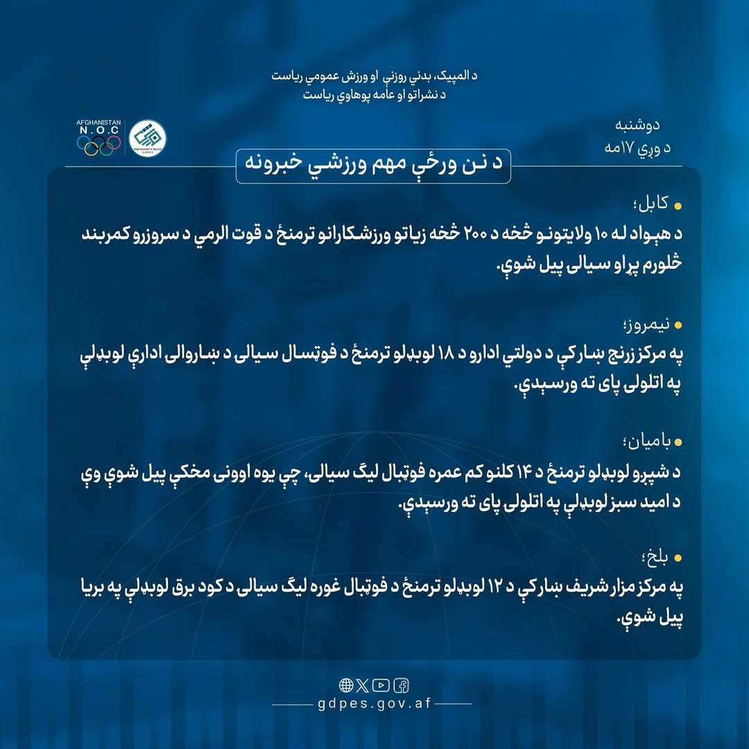 د نن ورځې مهم ورزشي خبرونه!