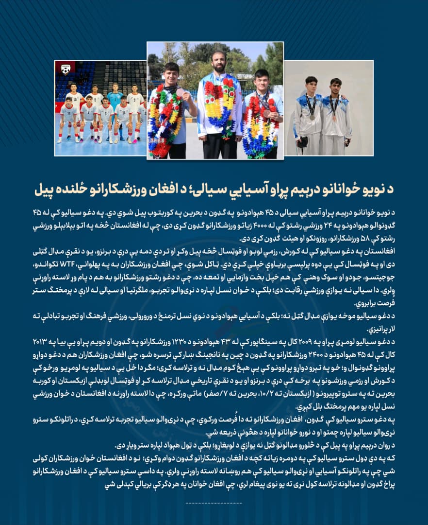 د نویو ځوانانو درېیم پړاو آسیایي سیالۍ؛ د افغان ورزشکارانو ځلنده پیل!