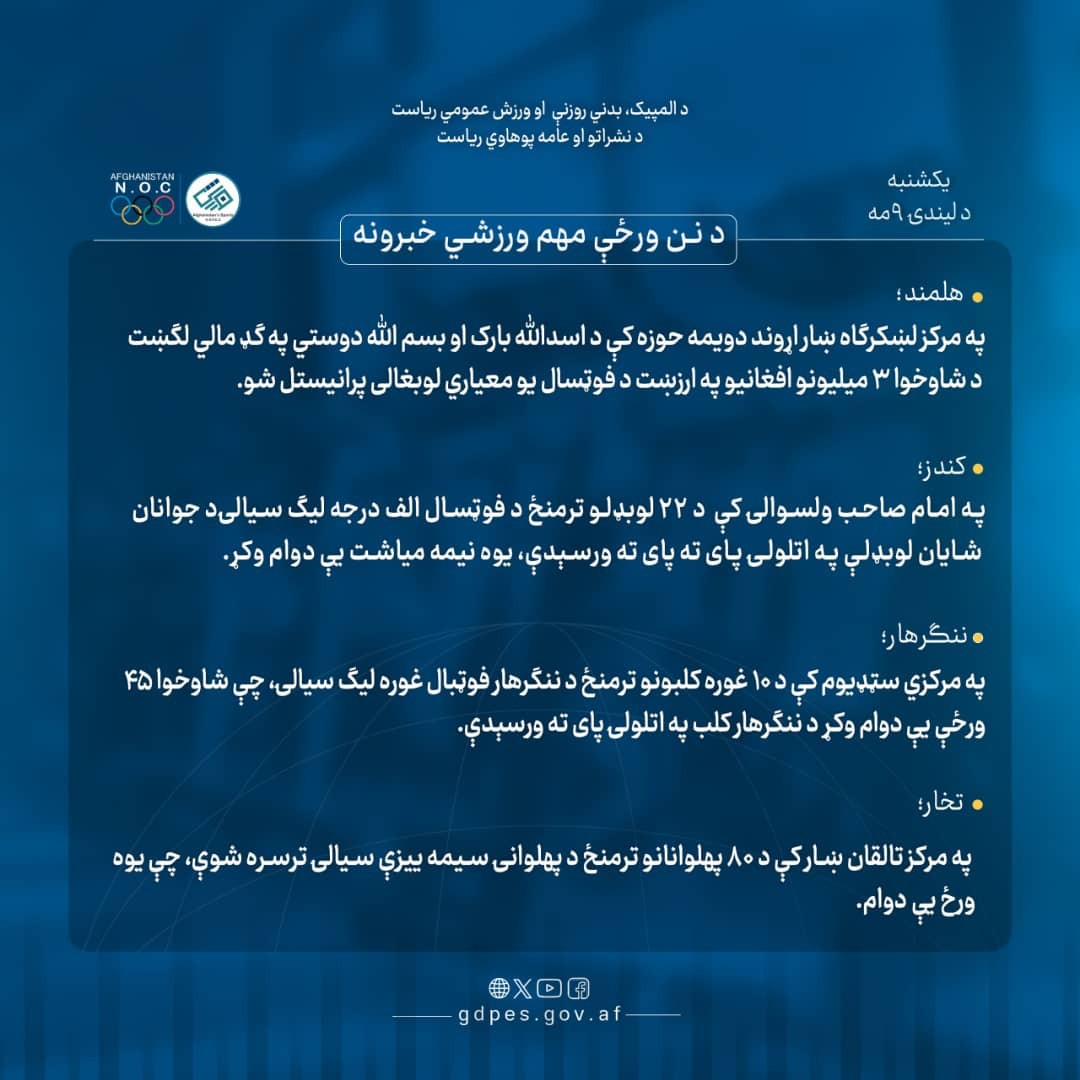 د نن ورځې مهم ورزشي خبرونه!