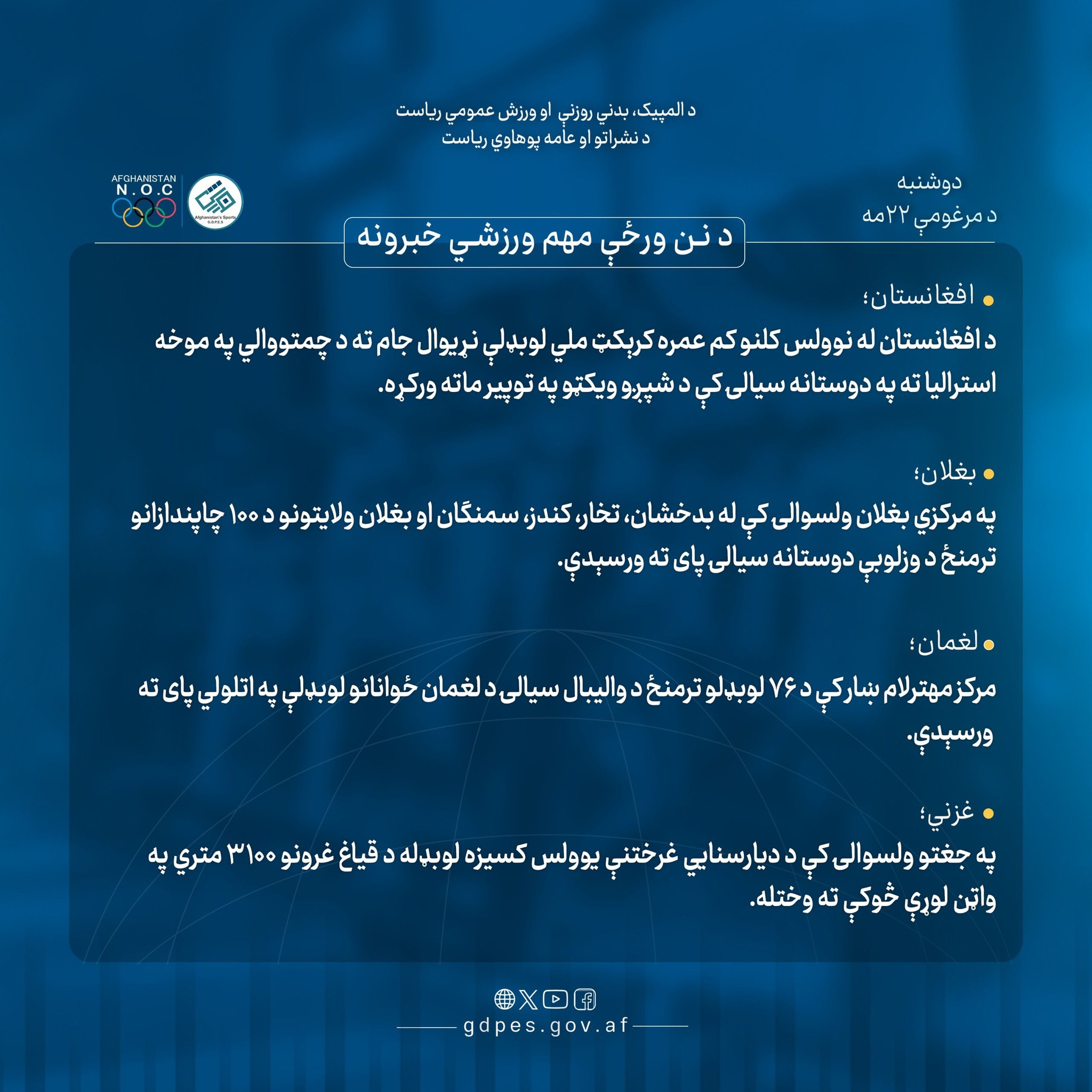 #د_نن_ورځې_مهم_ورزشي_خبرونه