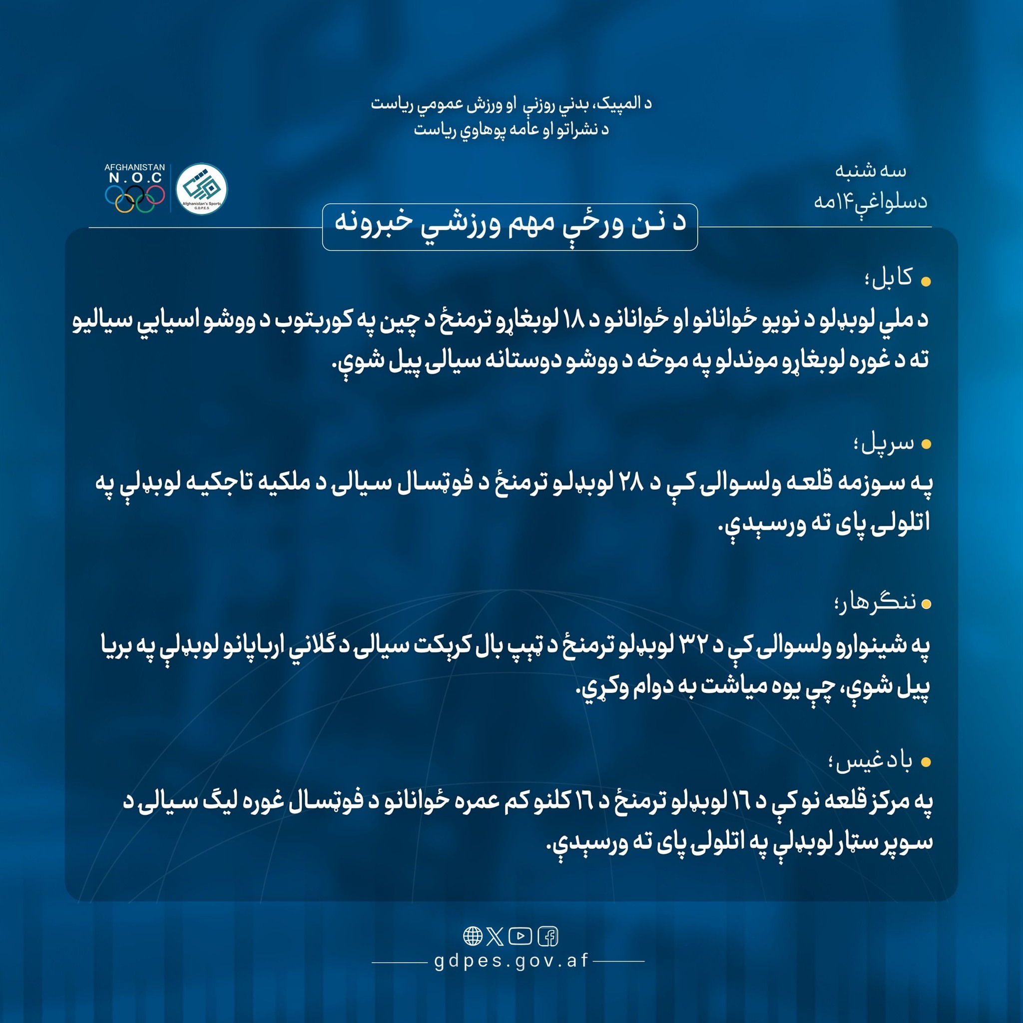 د نن ورځې لنډ او مهم ورزشي خبرونه!