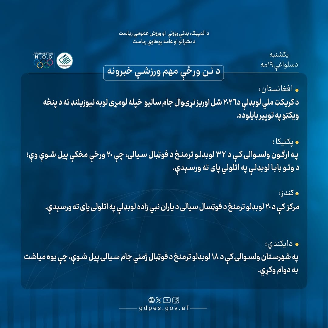 د نن ورځې لنډ او مهم ورزشي خبرونه!