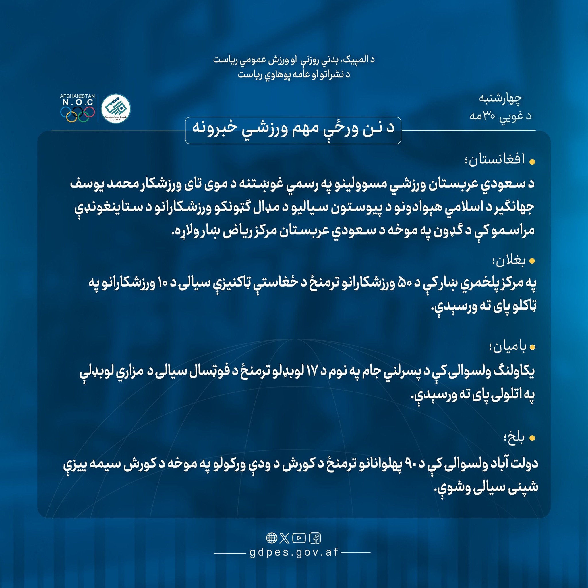 د نن ورځې لنډ او مهم ورزشي خبرونه!