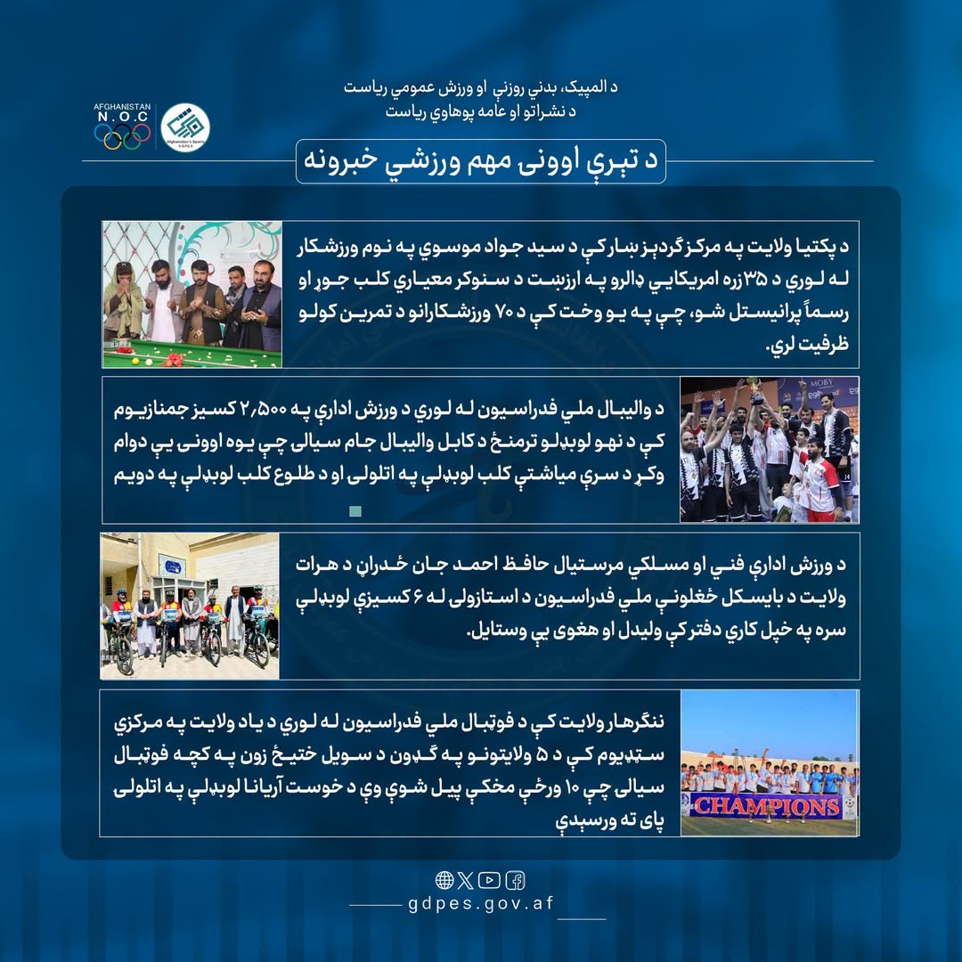 د تېرې اونۍ مهم ورزشي خبرونه!