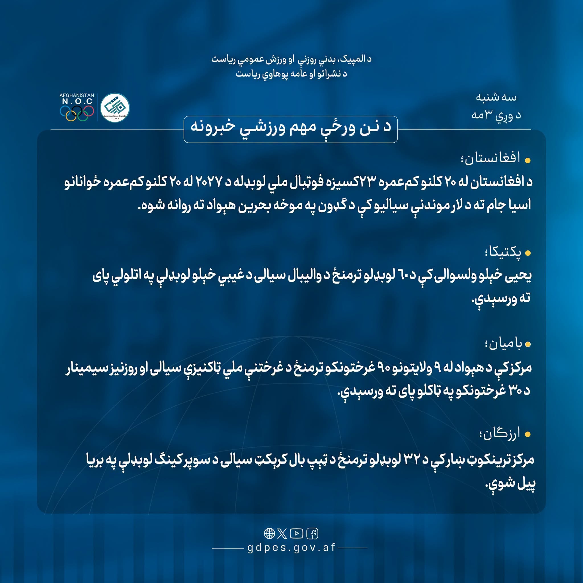 د نن ورځې مهم ورزشي خبرونه!